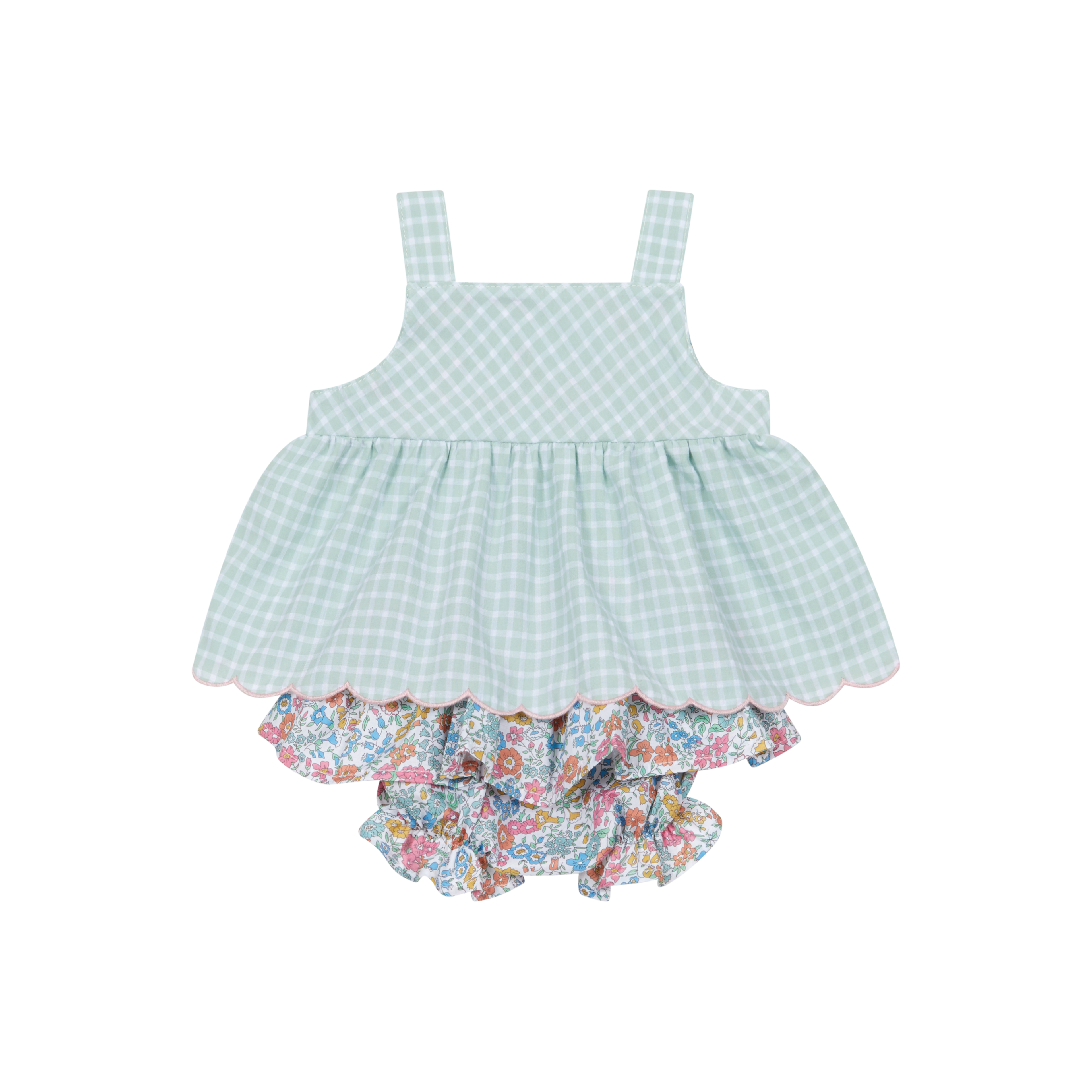 Gingham Pinafore Dress & Floral Ruffle Panties Set