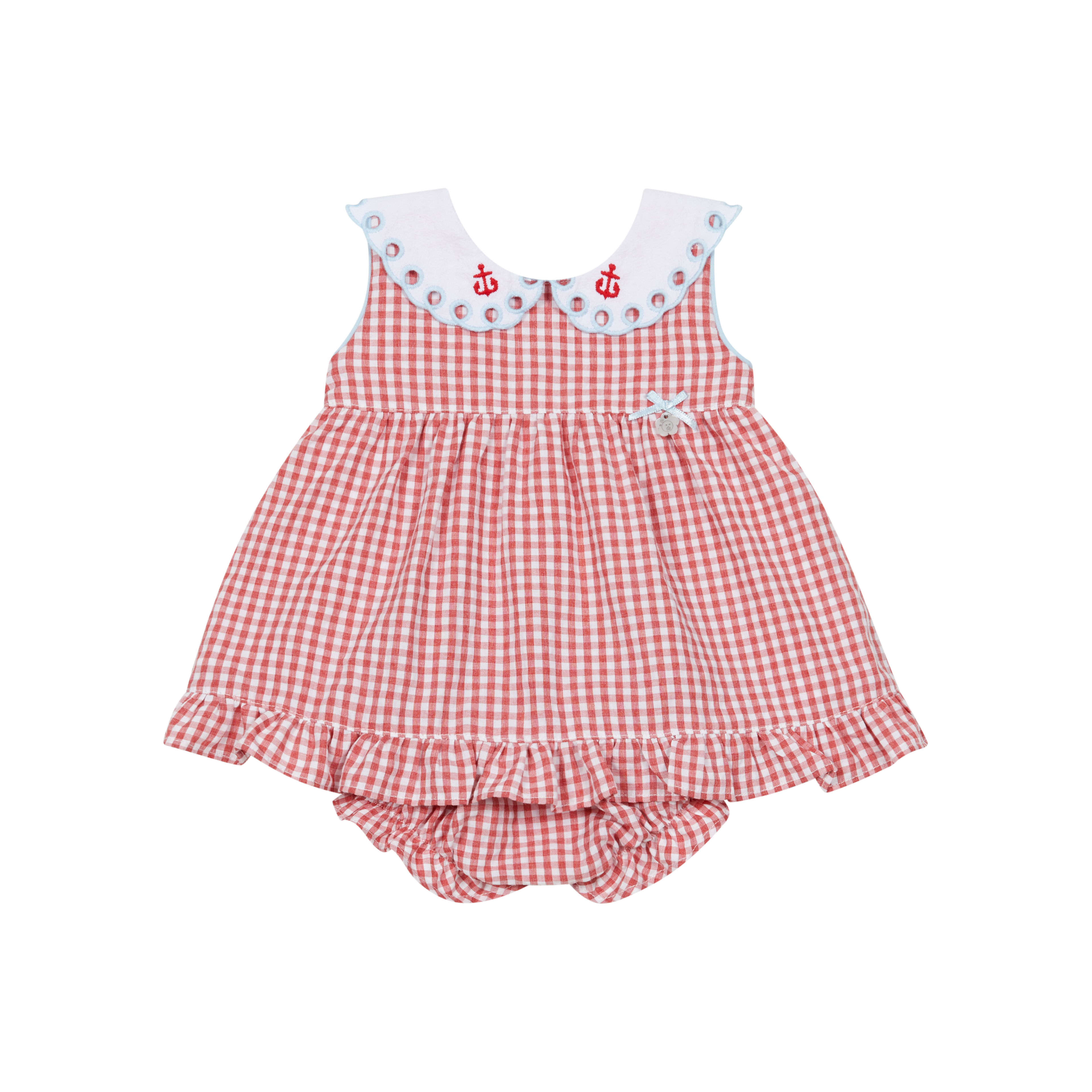 Red Gingham Anchor Collar Dress & Panties Set