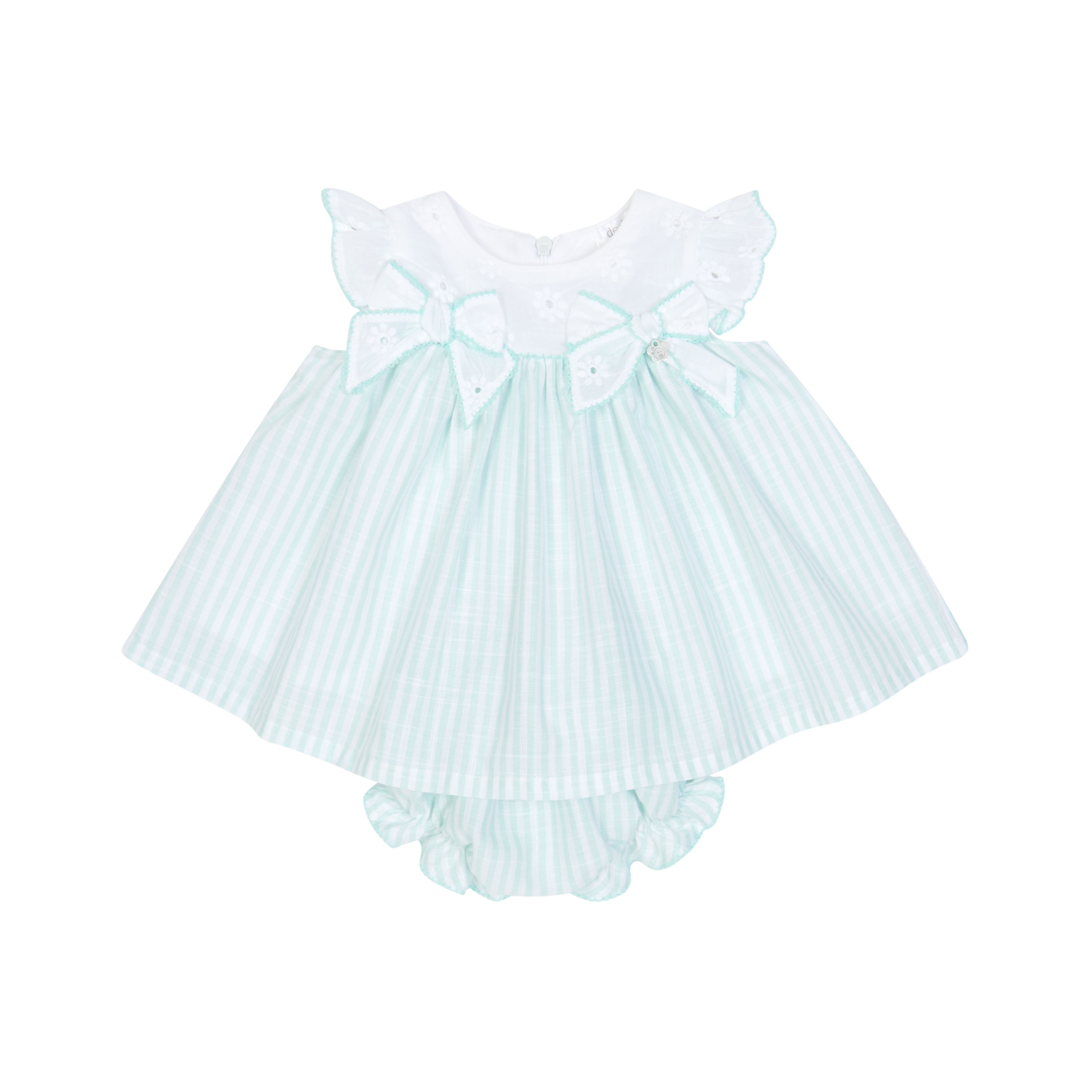 Mint Stripe Bow Dress & Panties Set