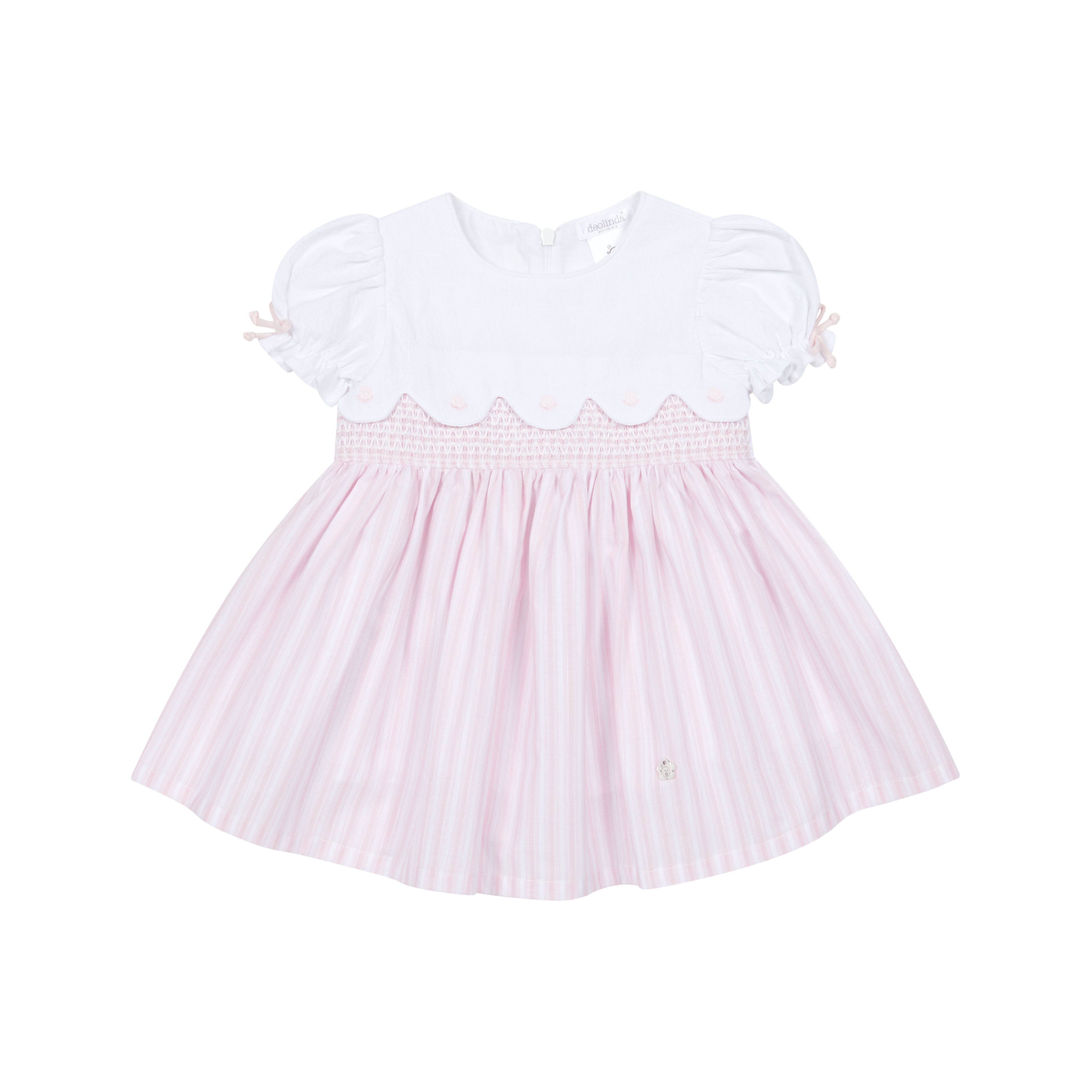 Pink Stripe Smocked Dress with Scallop Detail