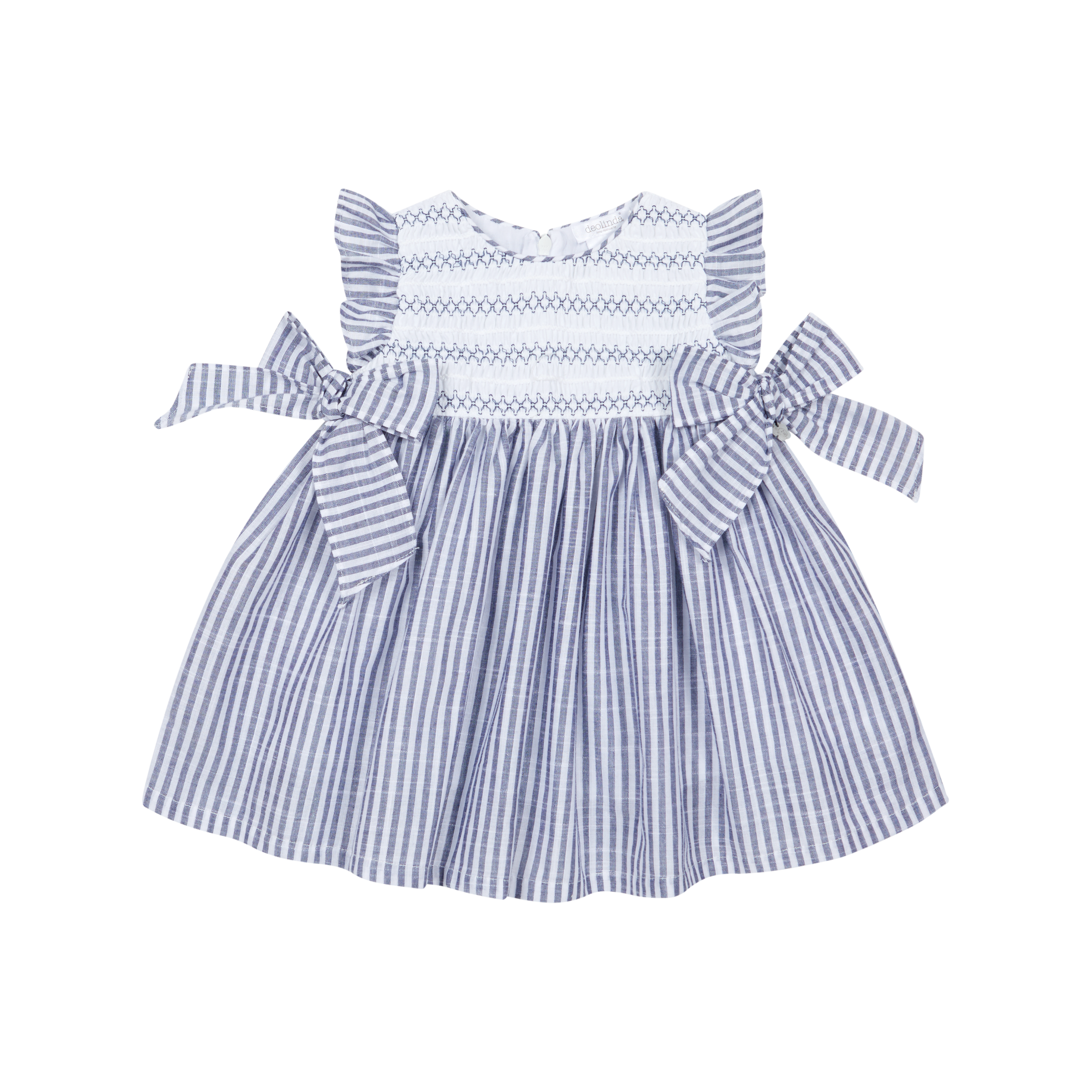 Blue & White Striped Smocked Bow Dress