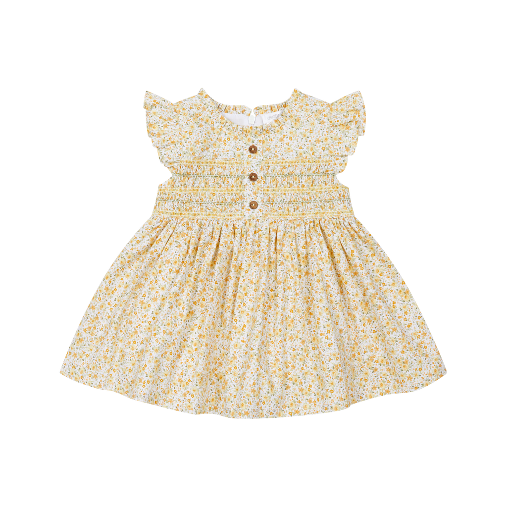 Yellow Meadow Floral Smocked Dress