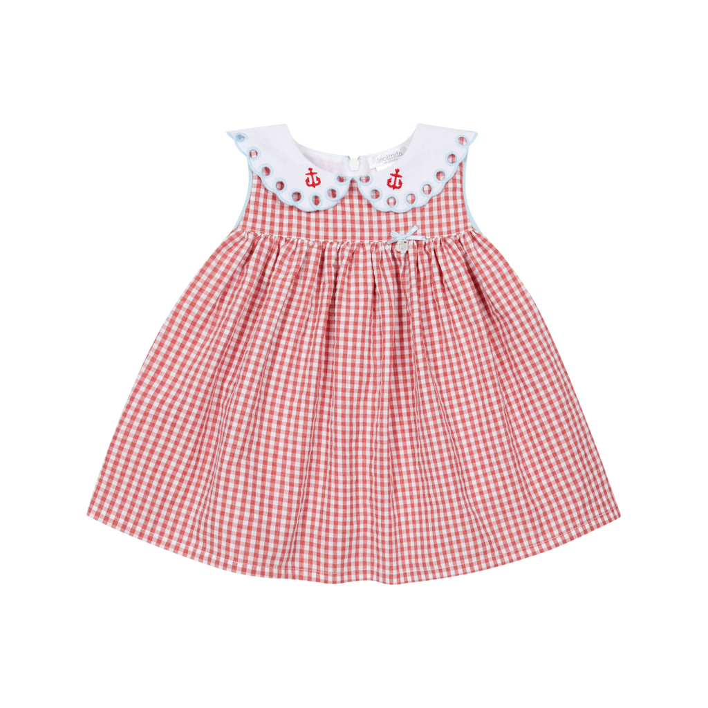 Red Gingham Anchor Collar Summer Dress