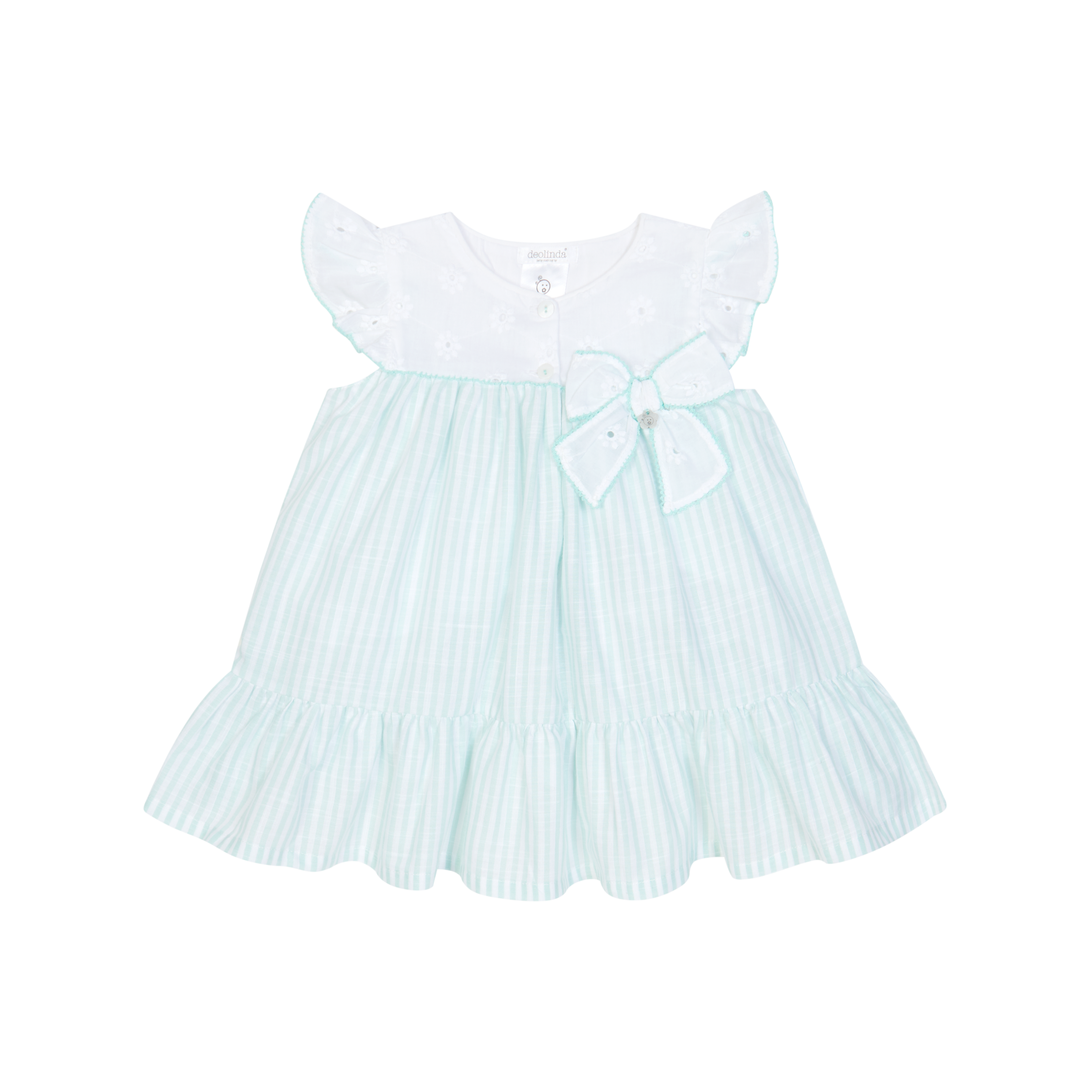 Mint Stripe Ruffle Dress with Embroidered Bodice