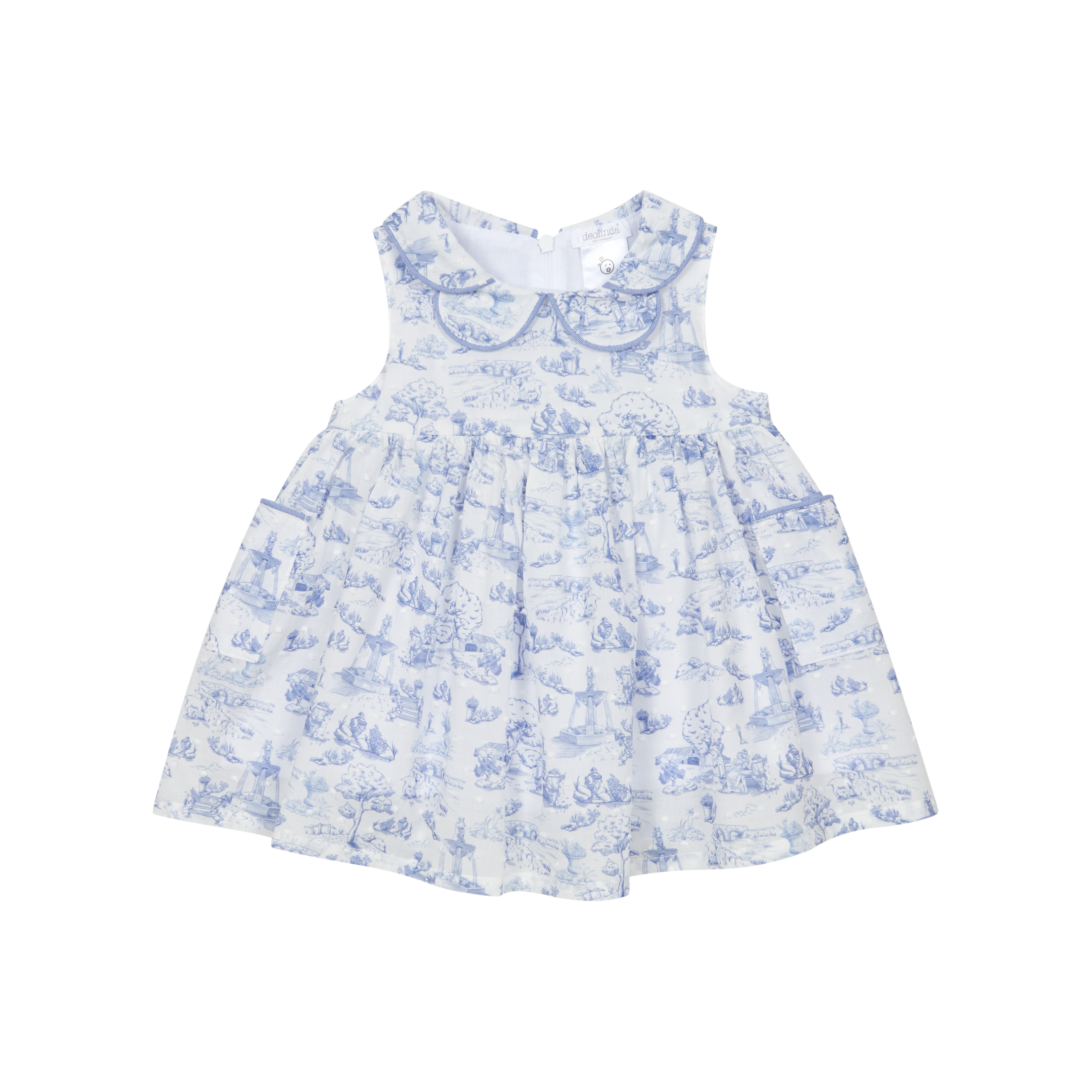 Blue Toile Scalloped Collar Dress