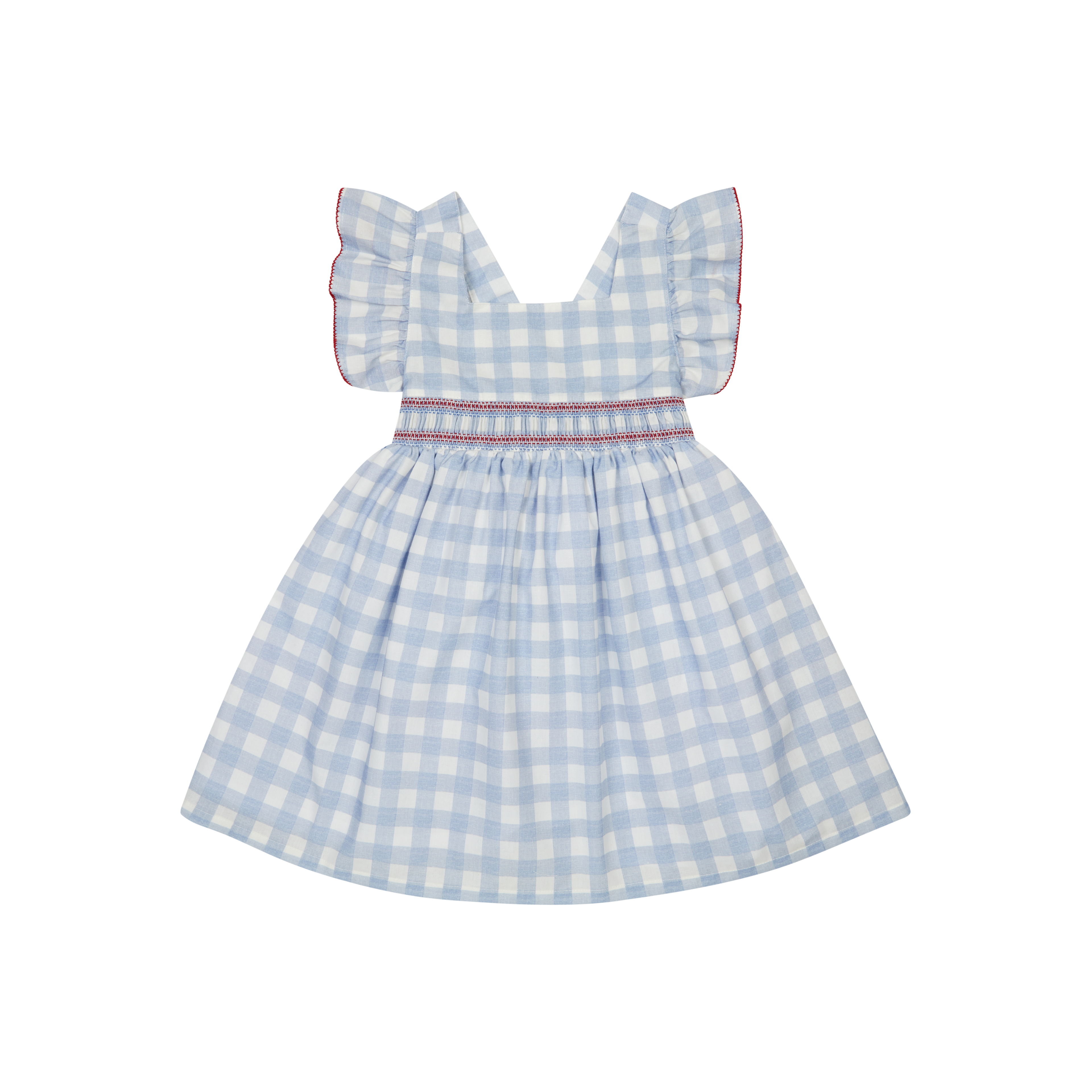 Blue Gingham Flutter Sleeve Dress