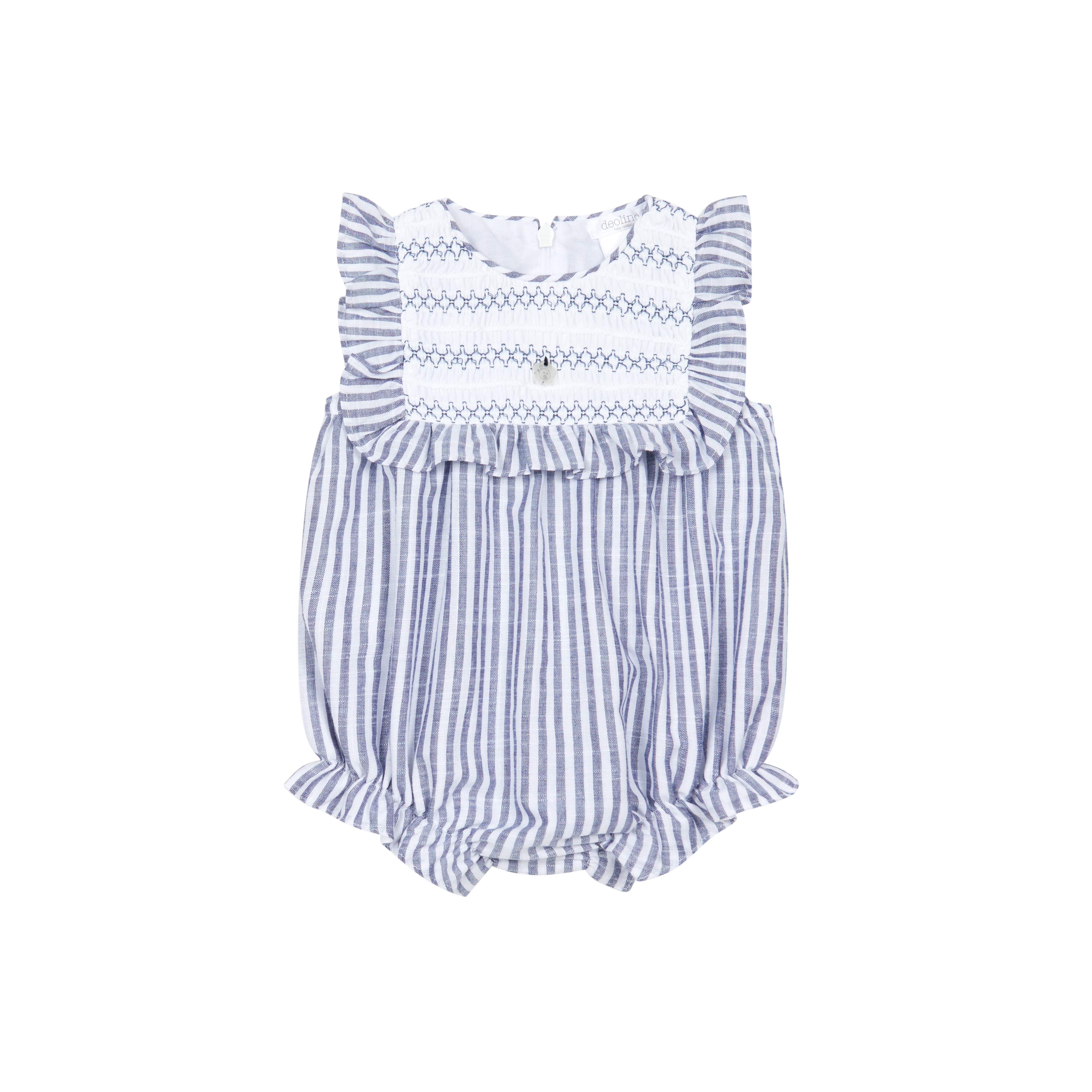 Blue & White Striped Smocked Ruffle Romper