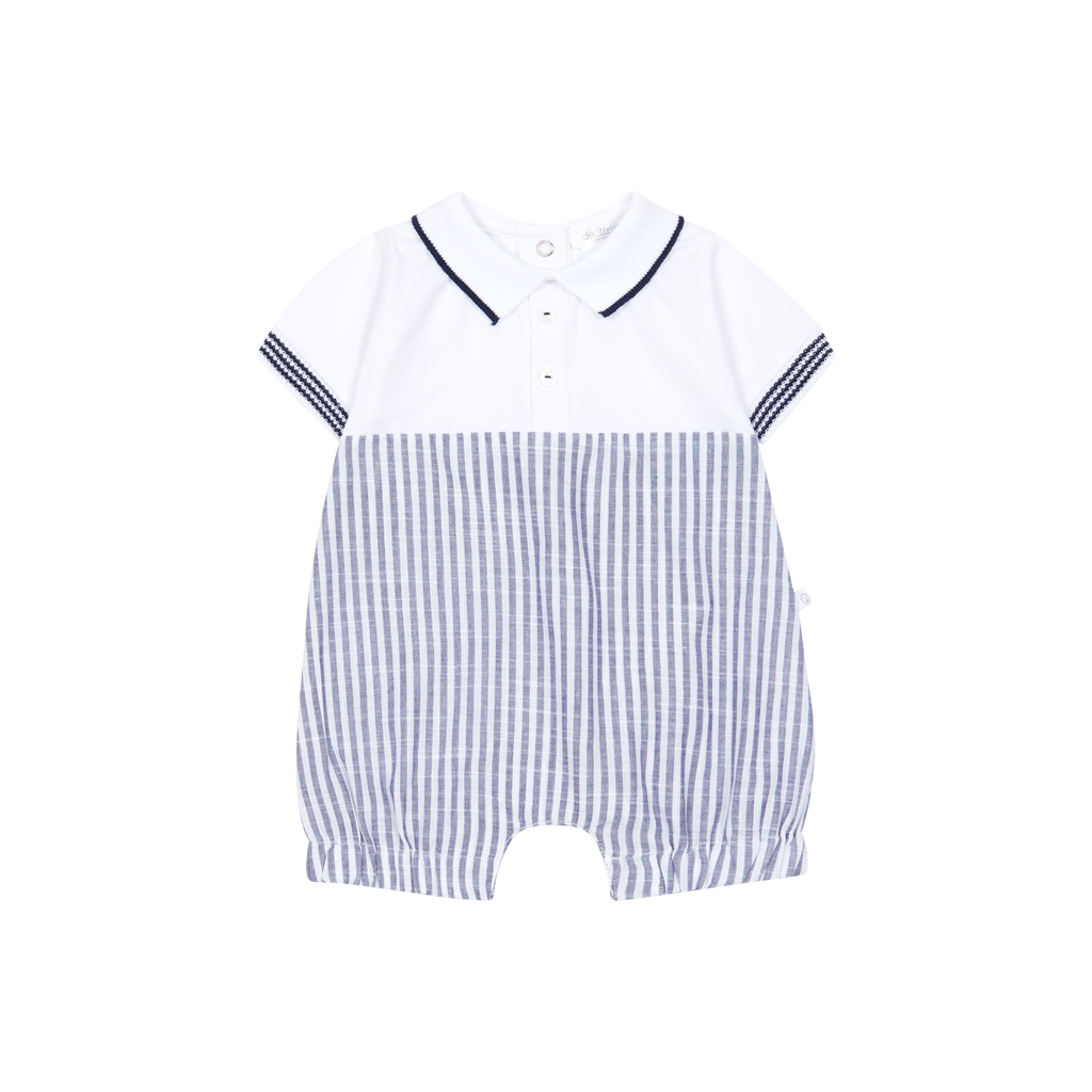 Navy and White Striped Shortall Romper
