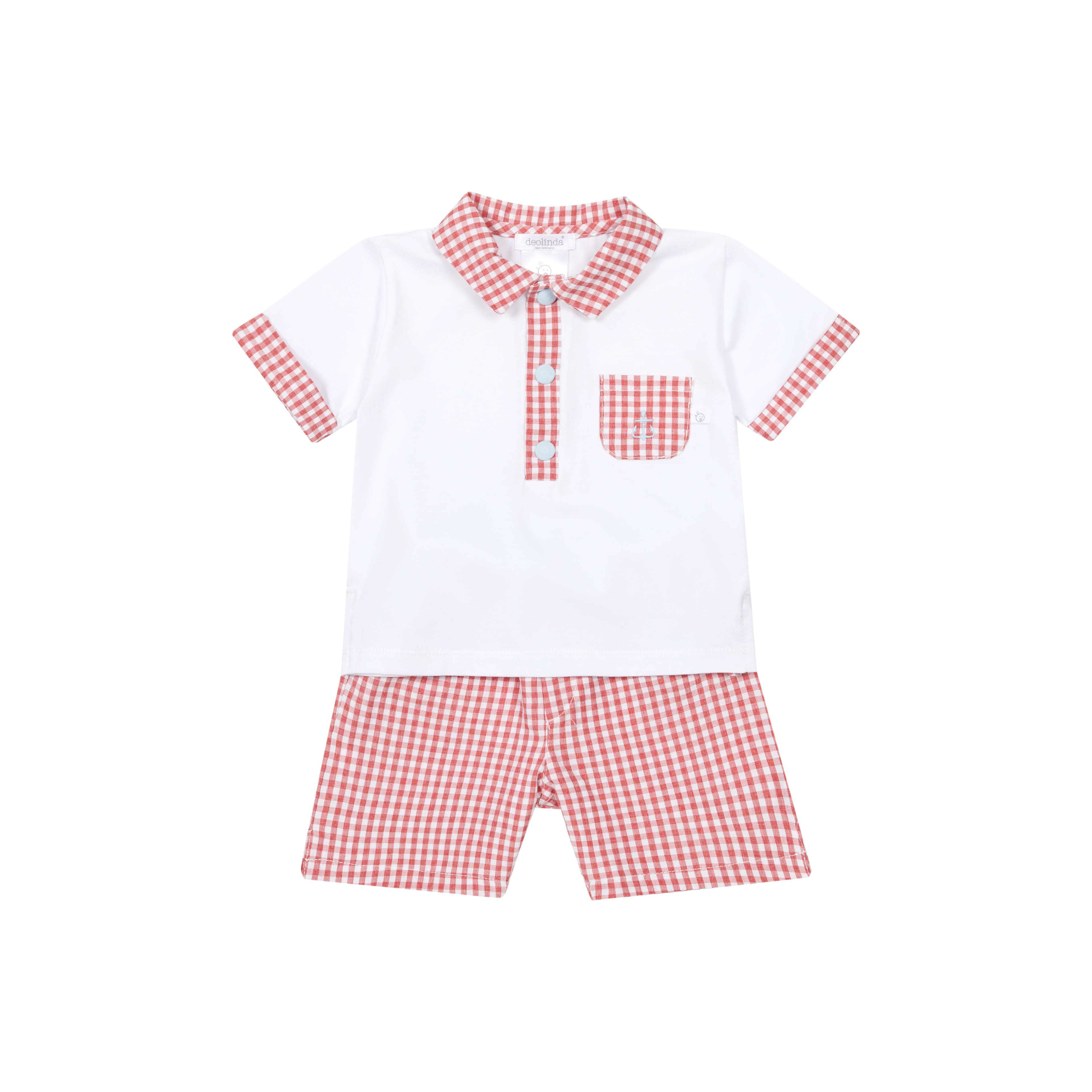 White Polo & Red Gingham Shorts Set