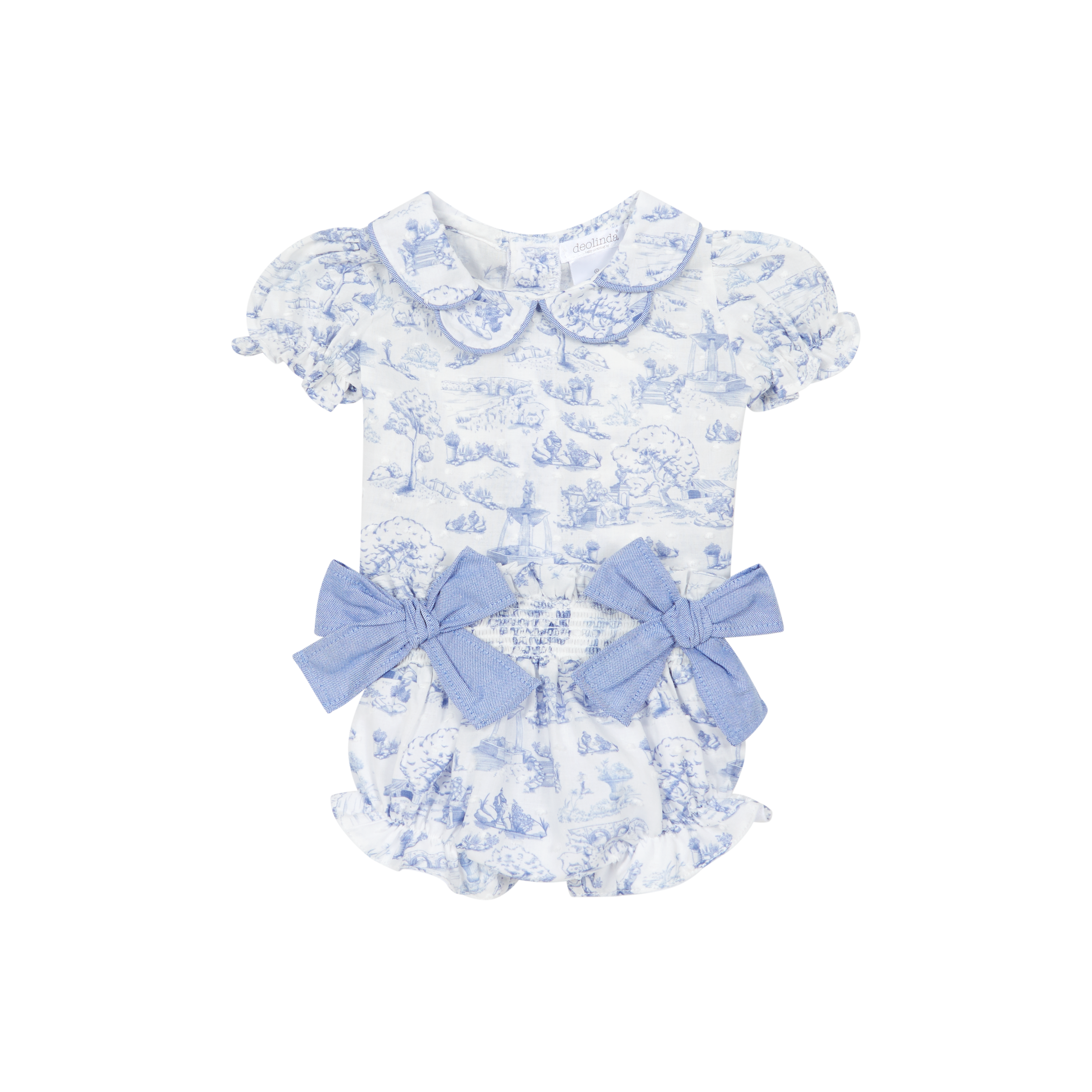Blue Toile Bow Jam Pants Set