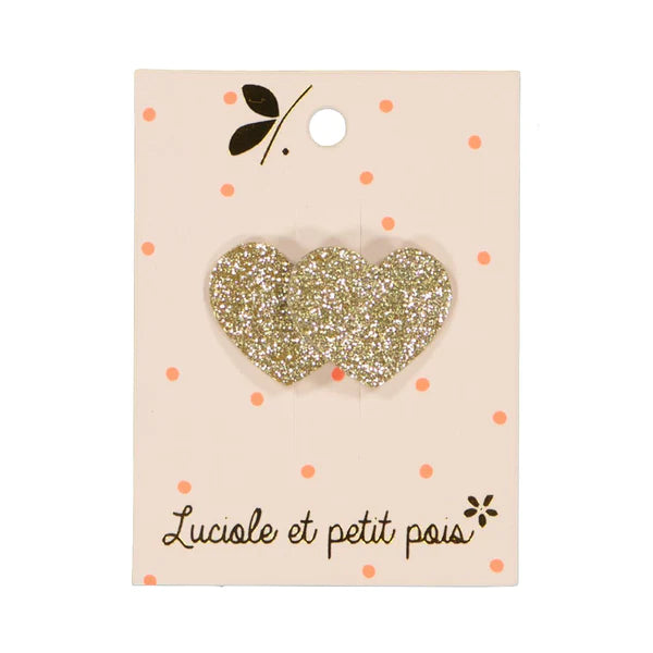 TWO HEARTS HAIR CLIP -PINK GLITTER