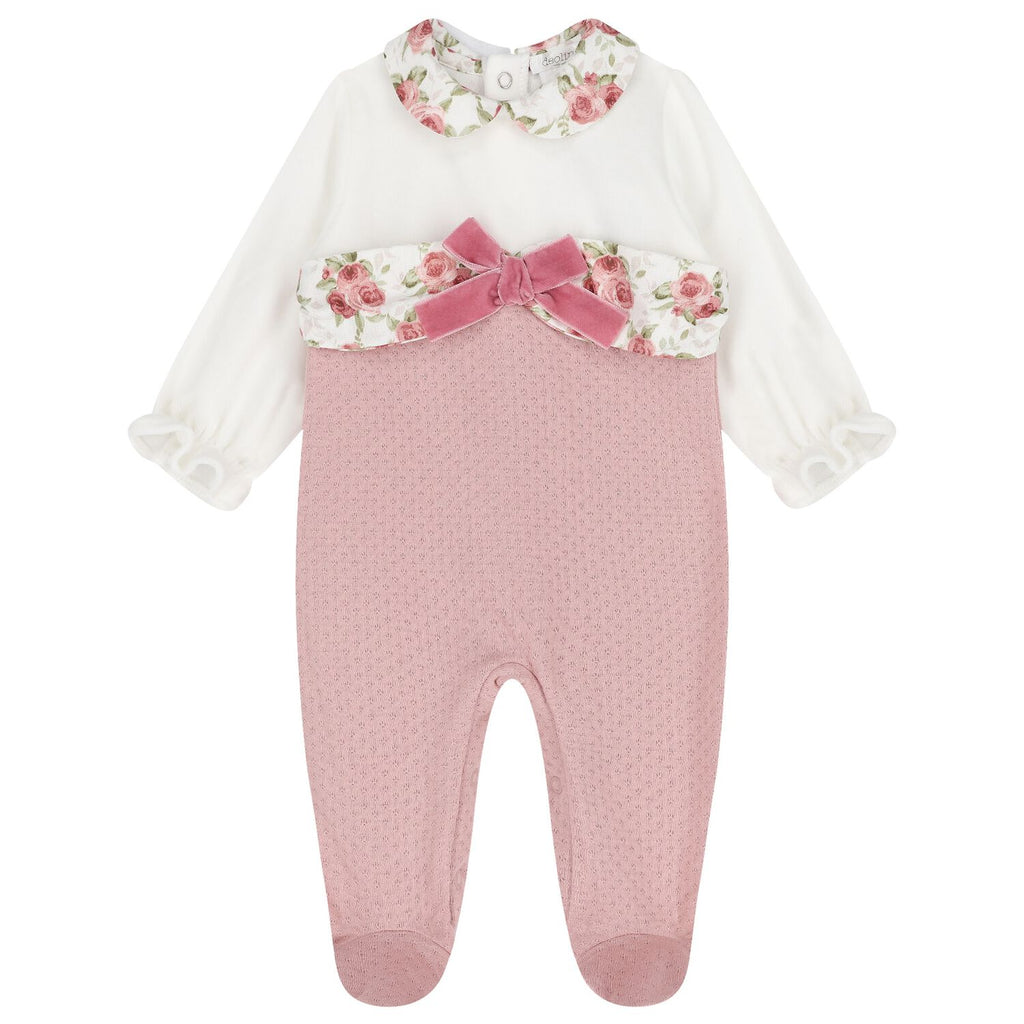 Baby Girls Ivory & Pink Babygrow