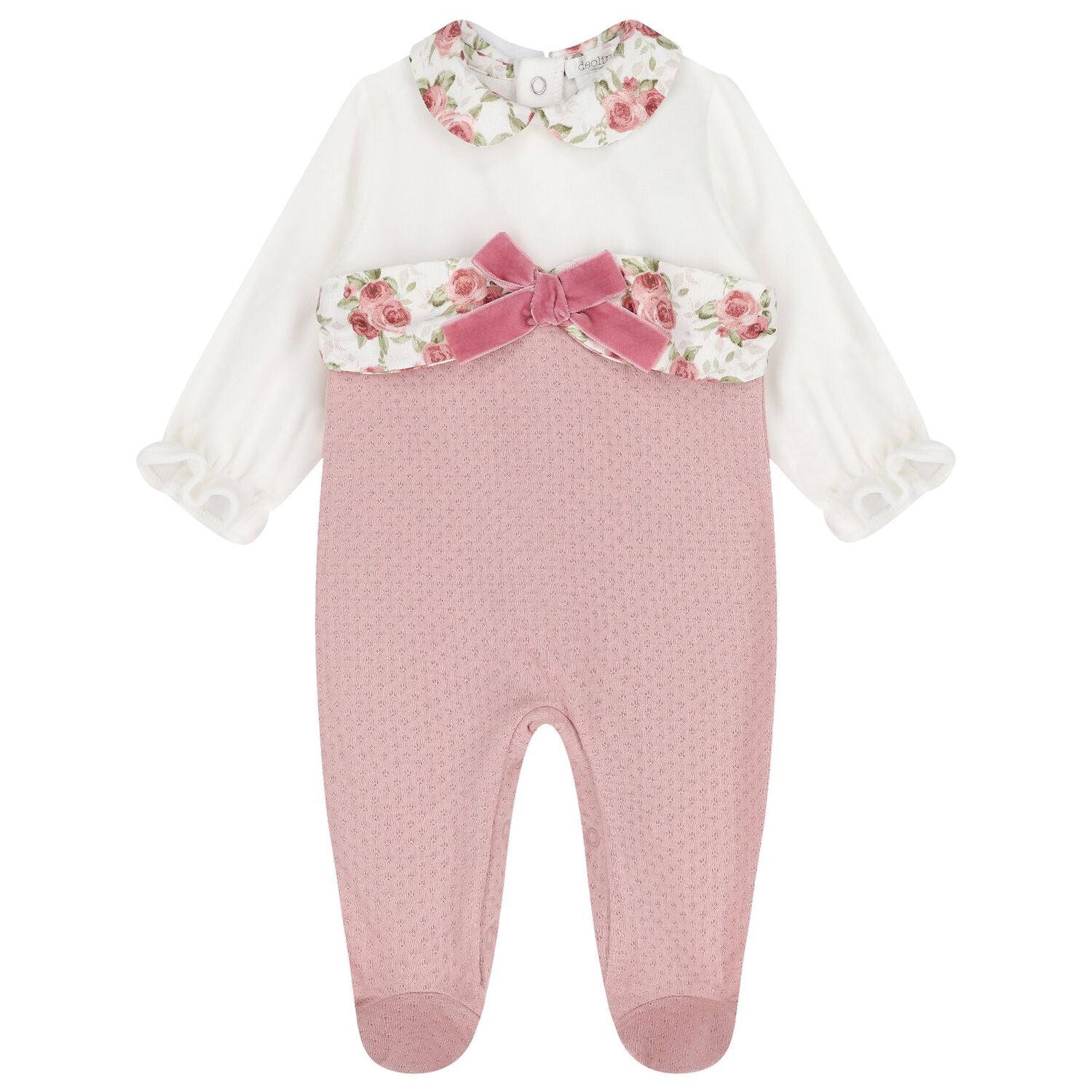 Baby Girls Ivory & Pink Babygrow