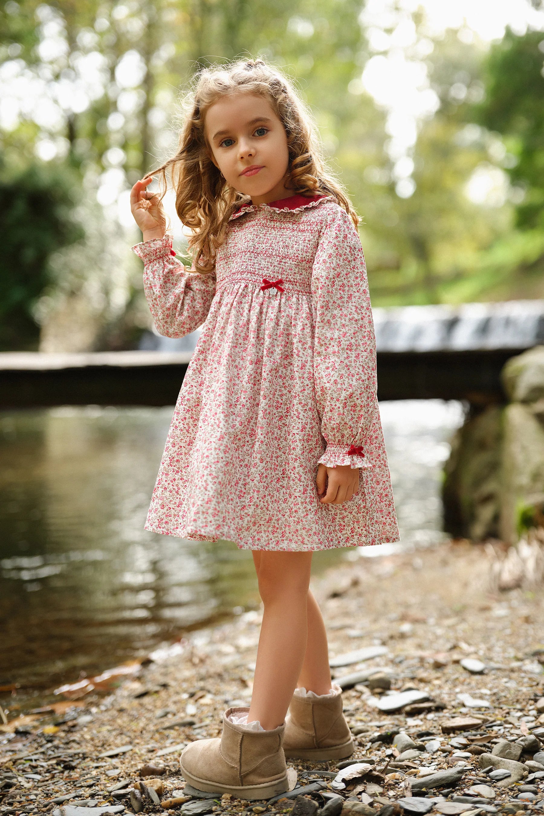 Red Vintage Floral Smocked Dress