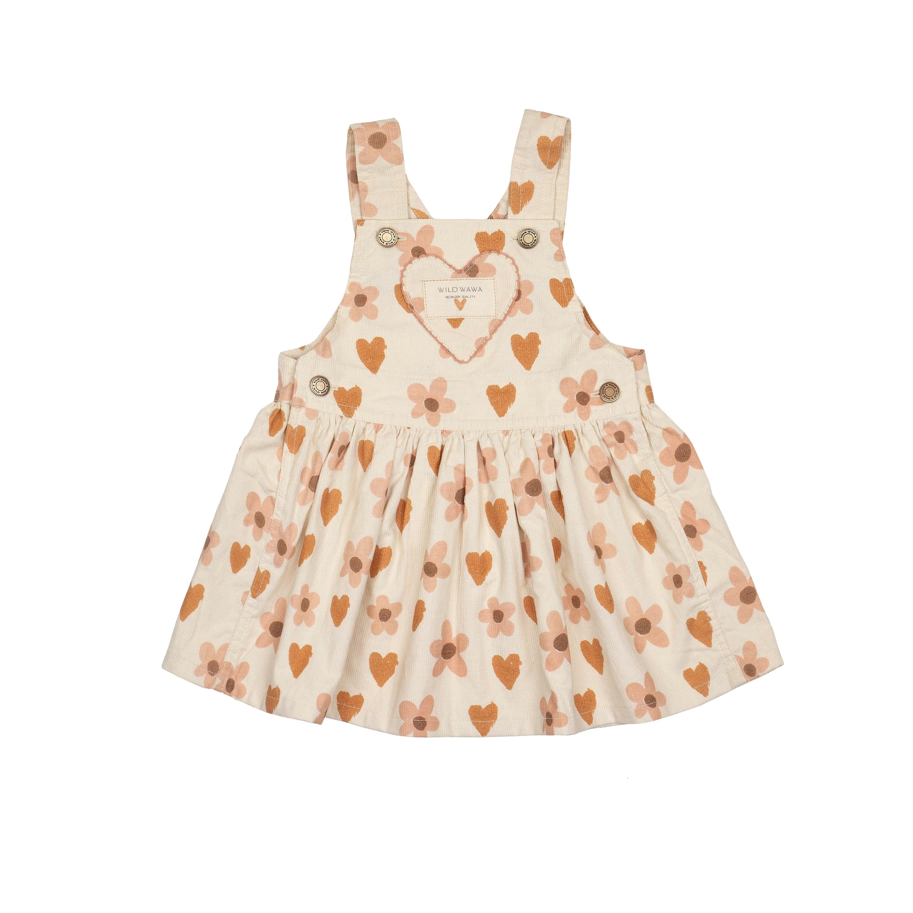 Heart Pocket Overall Dress - Desert Rose Hearts