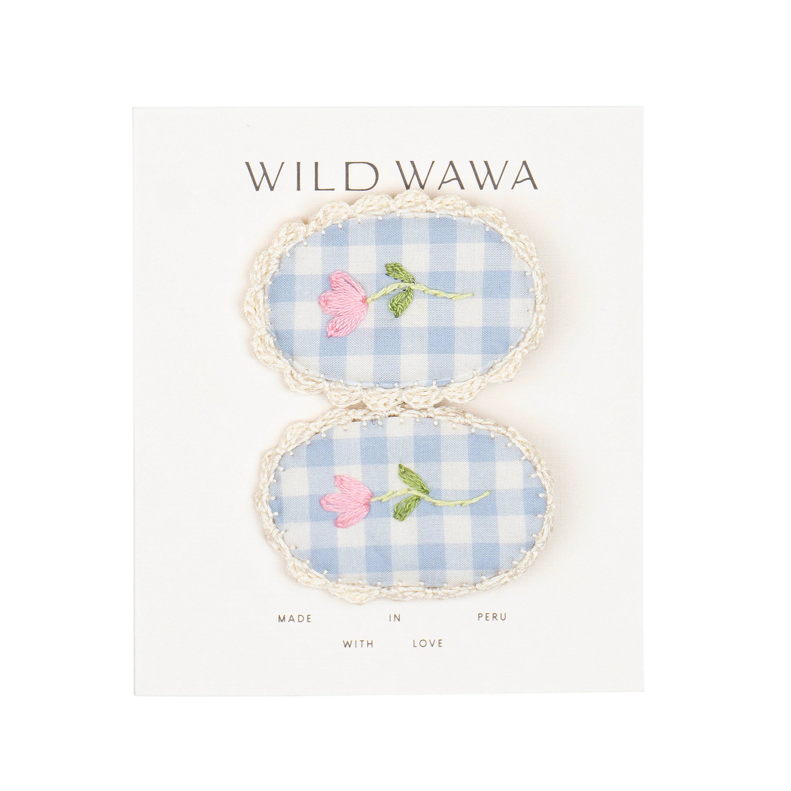 Crochet Clip Set in Blue Gingham