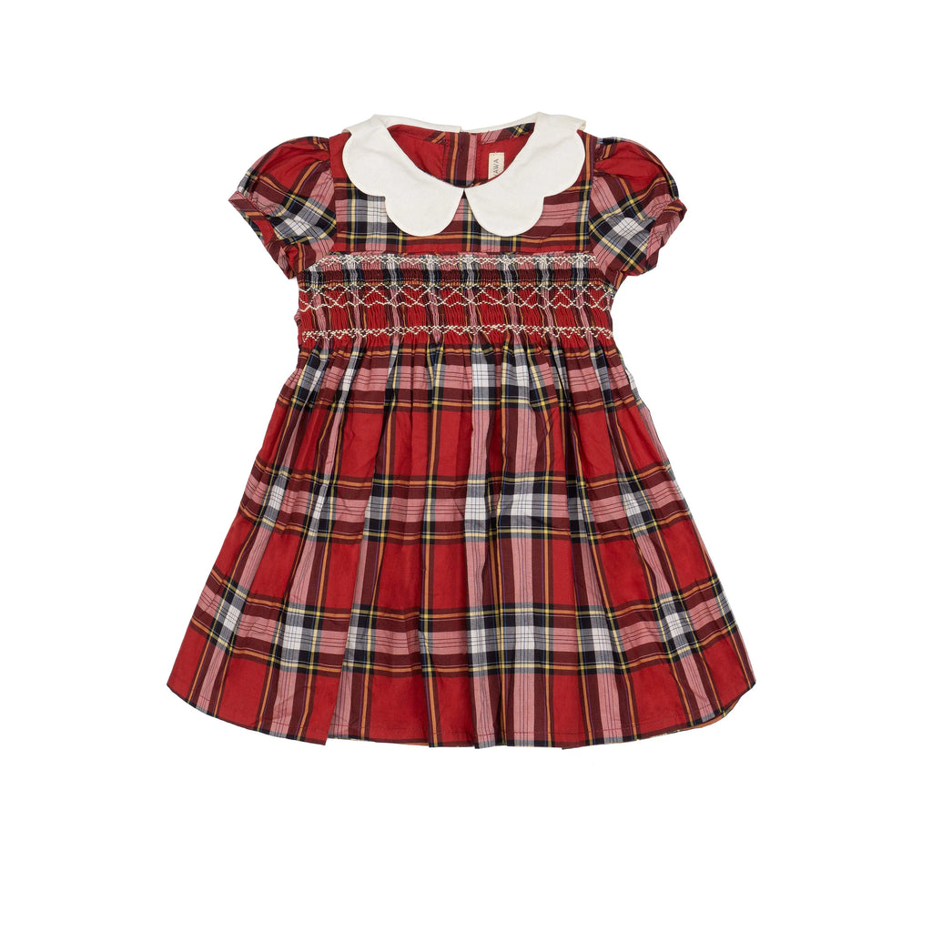 Scallop Dress - Tartan Red