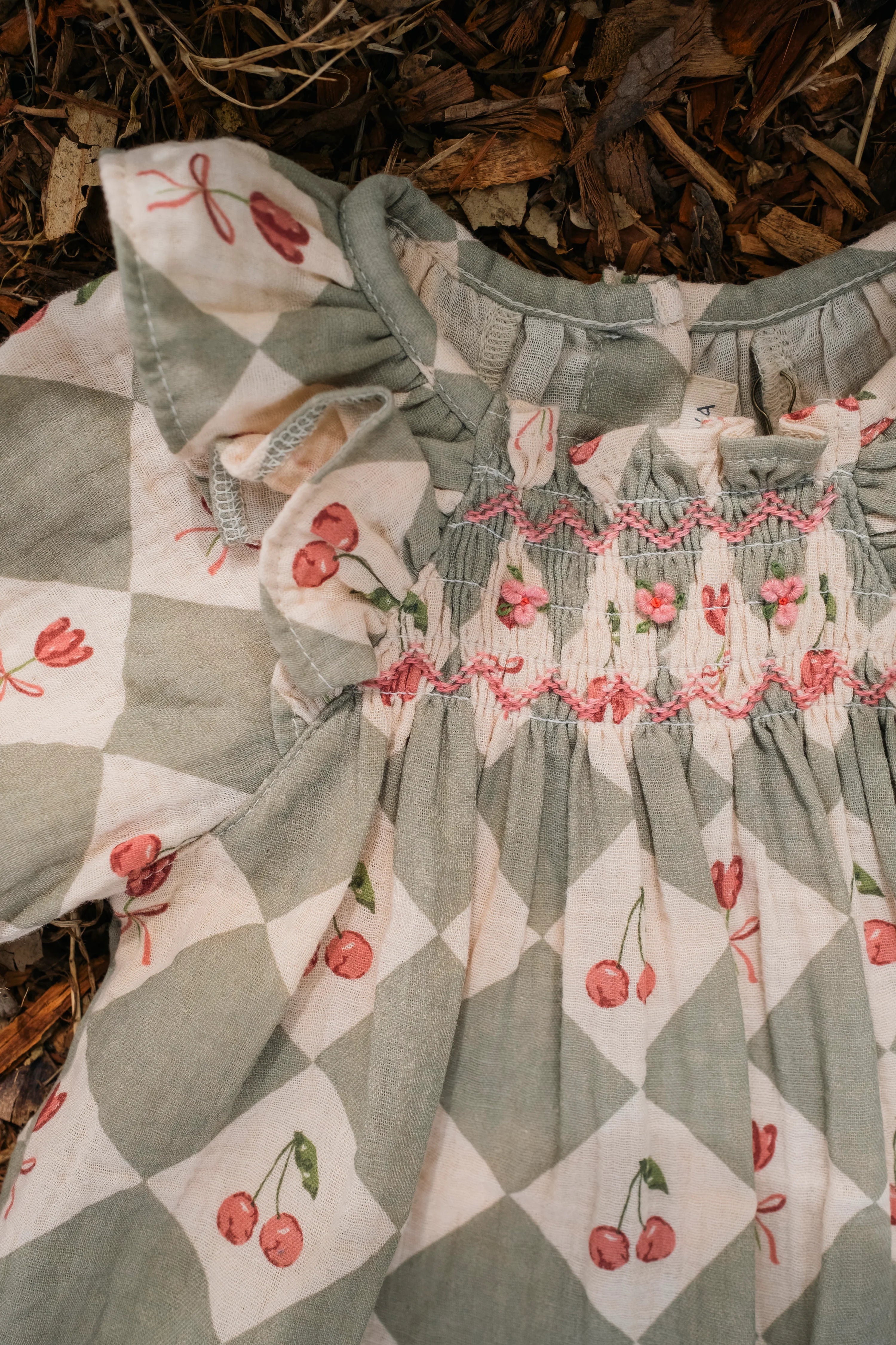 Noelle Dress - Cherry Patchwork Vintage Blue