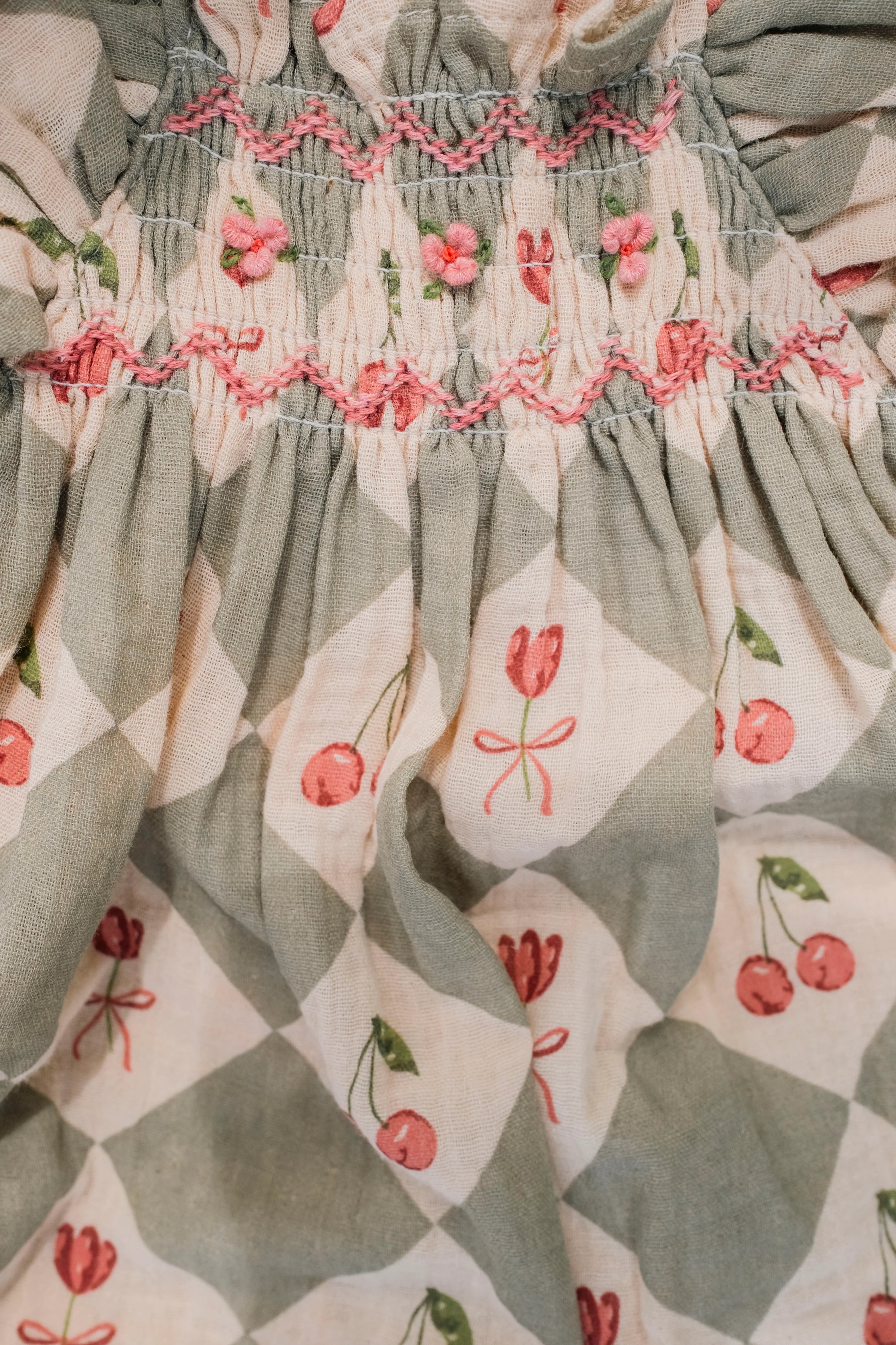 Noelle Dress - Cherry Patchwork Vintage Blue