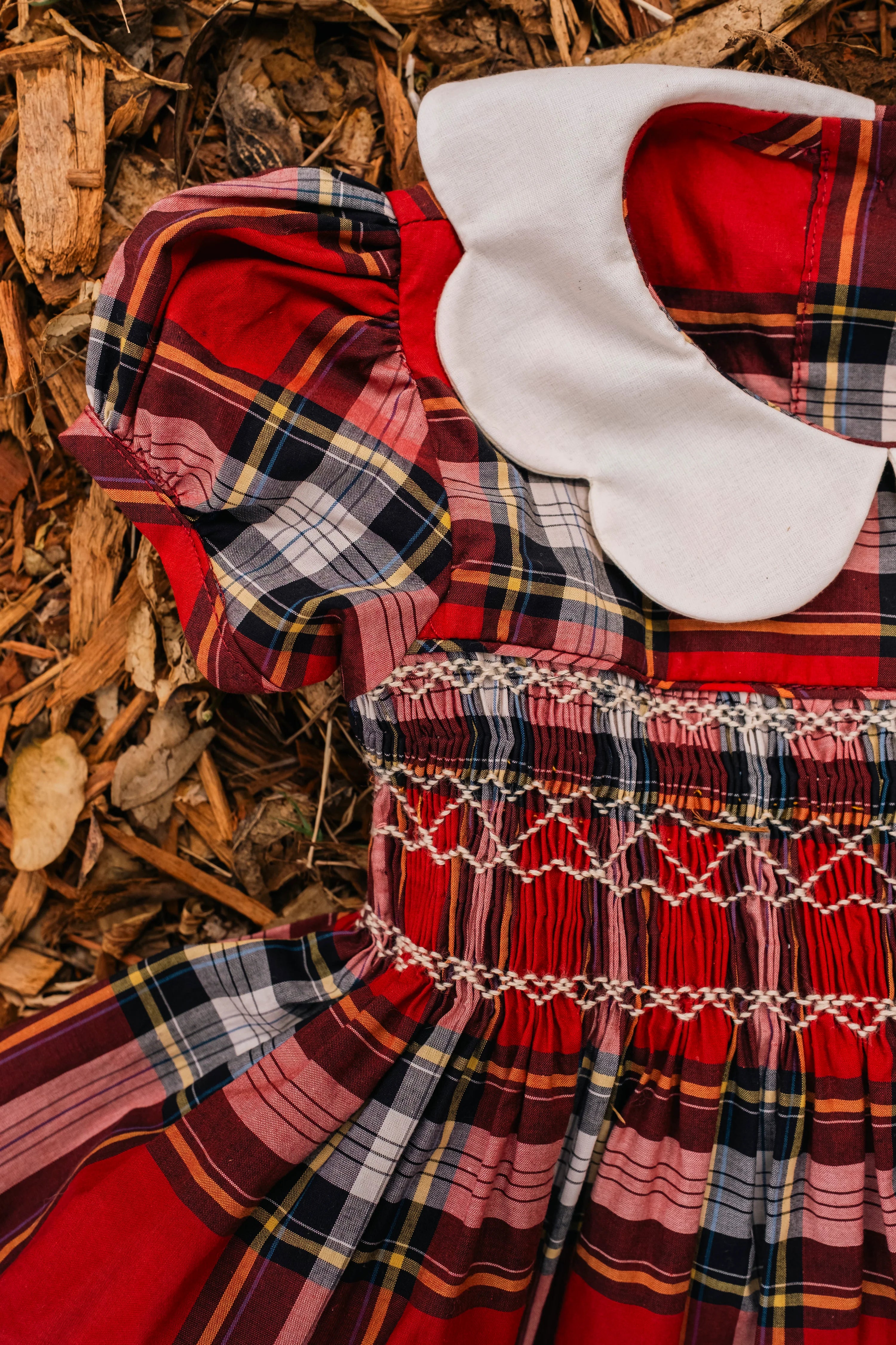 Scallop Dress - Tartan Red