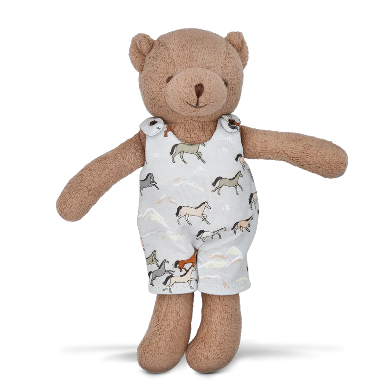 LITTLE COCOA BEAR IN HORSES PATTERN OVERALL