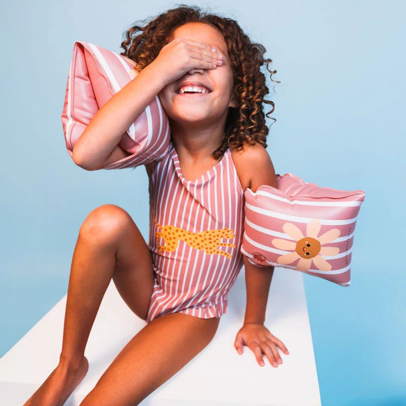 Daisy flower | Red/White Striped Girls Swimsuit