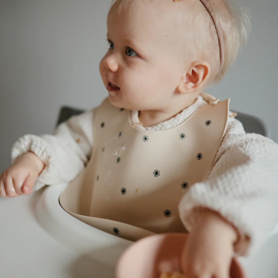 Silicone Baby Bib-Black Daisy