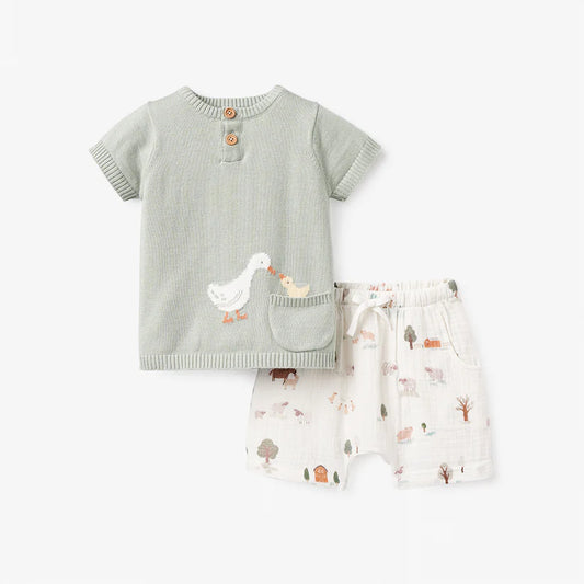 ON THE FARM KNIT HENLEY TO & PRINTED MUSLIN SHORTS