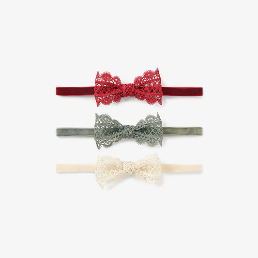 Xmas Lacey Bow Headband 3PK