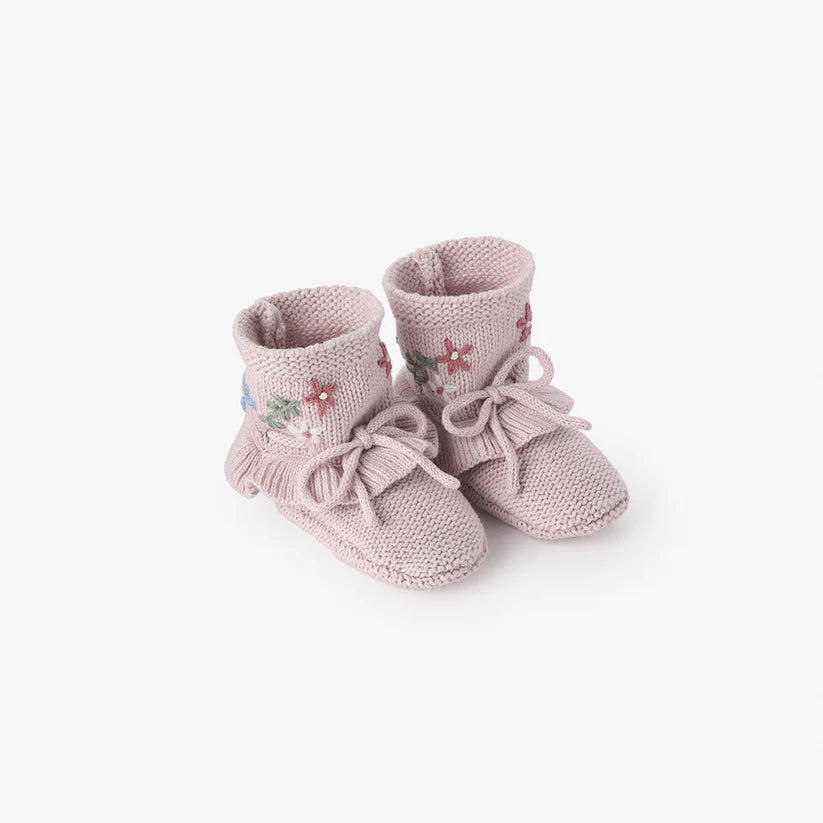 VIOLET EMBROIDERED BOOTIES 0-12 M