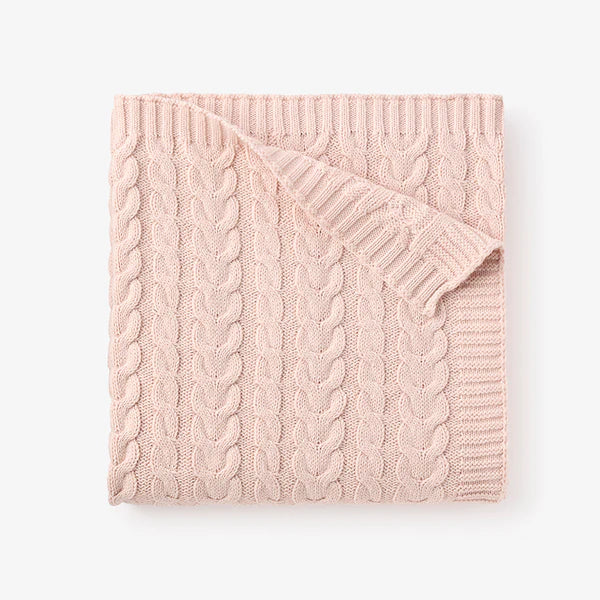 Pale Pink Horseshoe Cable Knit Baby Blanket