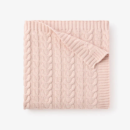 Pale Pink Horseshoe Cable Knit Baby Blanket