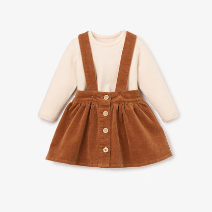 Rust Corduroy Skirt with Straps + Bodysuit