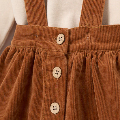 Rust Corduroy Skirt with Straps + Bodysuit