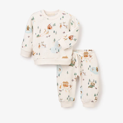 Winter Print Fleece Top + Pant Set