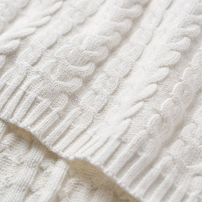 Whisper White Horseshoe Cable Knit Baby Blanket