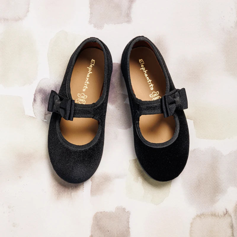 Velvet Bow Mary Jane  suede black