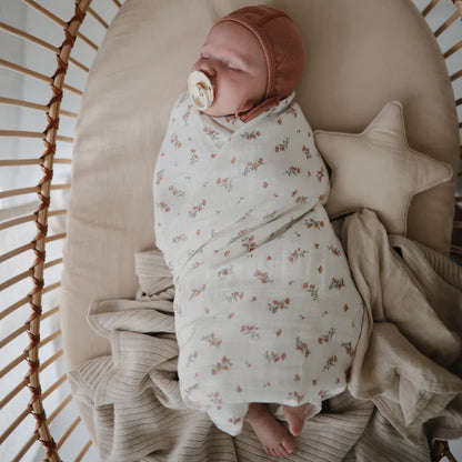 Organic Muslin Swaddle- Pink Flowers