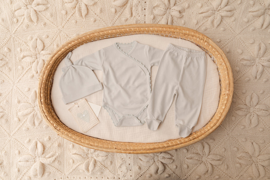 CROCHET TRIM THREE PIECE SET-BLUE