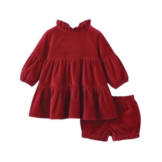 Red Velveteen Ruffle Collar Dress