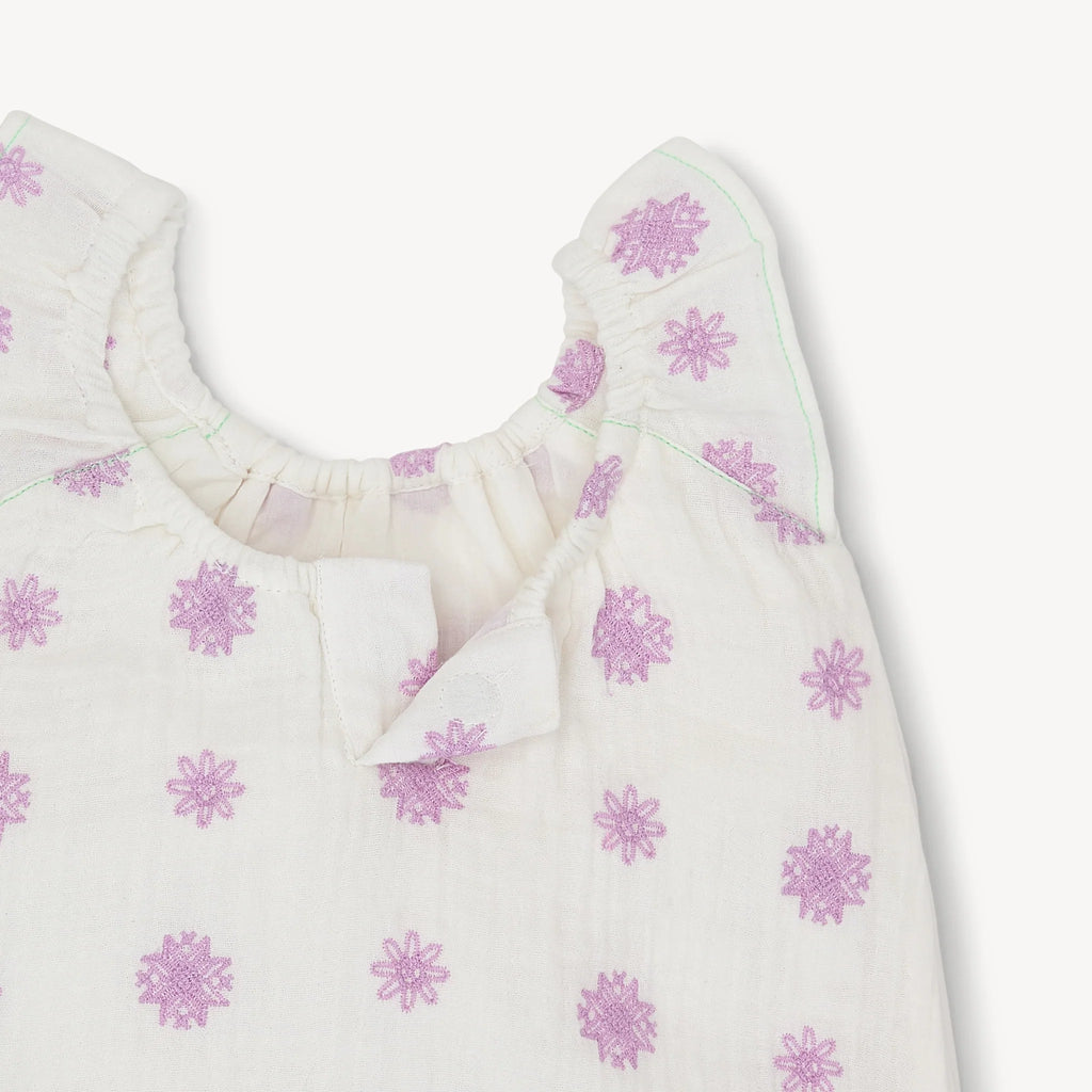 Lilac embroidery cotton gauze magnetic little baby short sleeve dress + diaper cover set