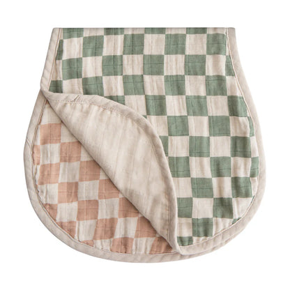 Organic Cotton Muslin Burp Cloth 2-Pack-Olive Check/Natural Check