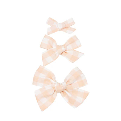 Linen Bow - Peach Gingham Clip Medium