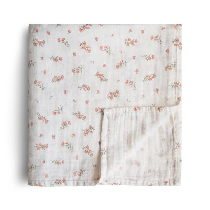 Organic Muslin Swaddle- Pink Flowers