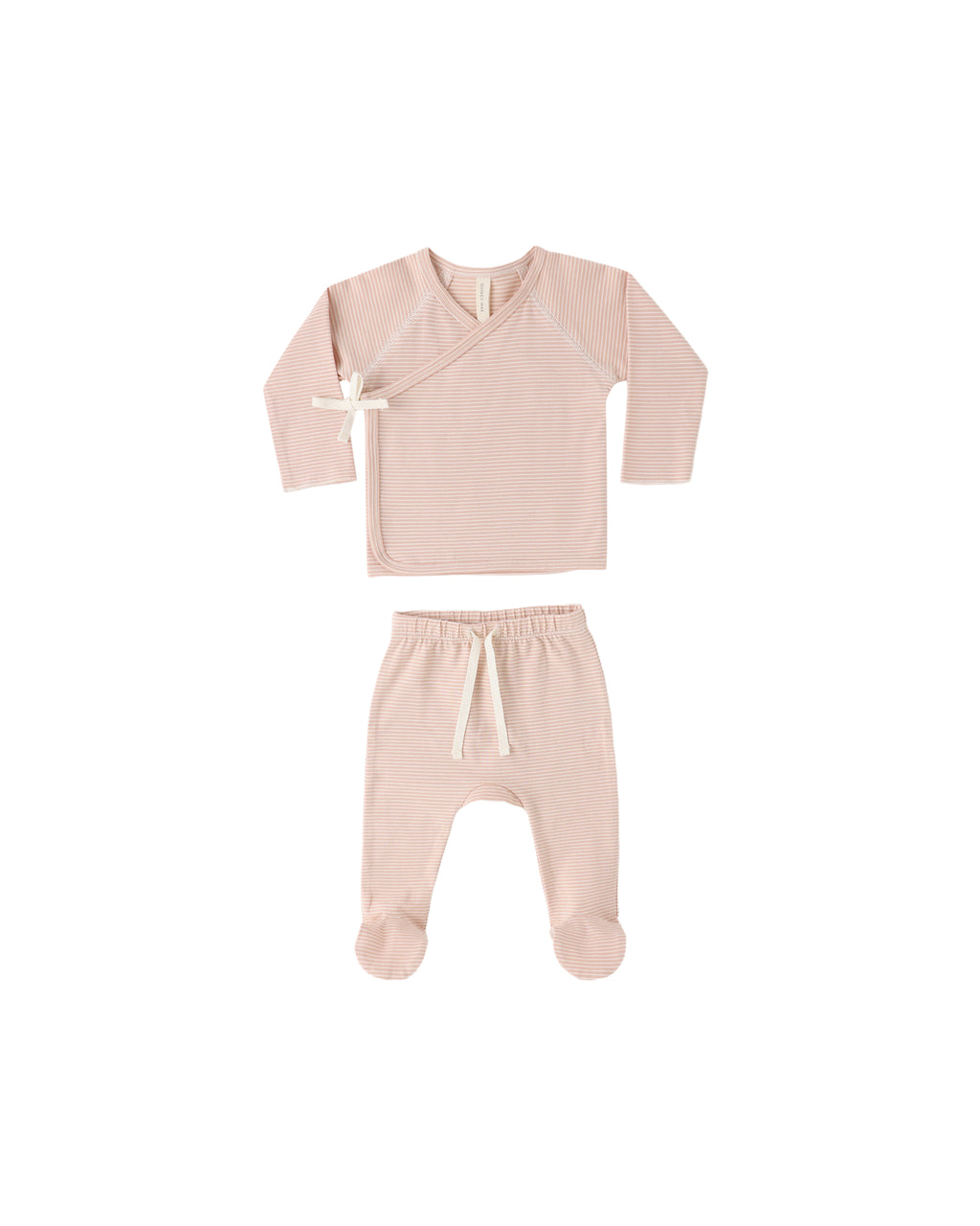 WRAP TOP + FOOTED PANT SET || MELON MICRO STRIPE