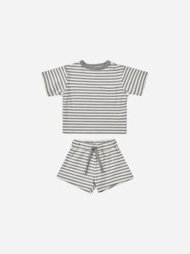 Boxy Pocket Tee + Short Set || Lagoon Stripe