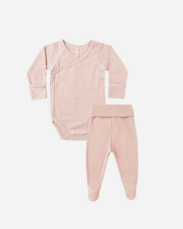 Side Snap Bodysuit + Pant Set || Rose Micro Stripe