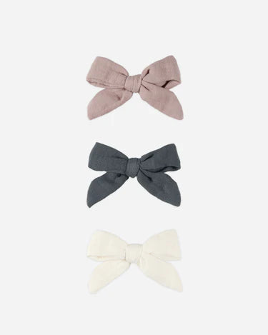 Bow W. Clip, Set of 3 || Mauve, Indigo, Ivory