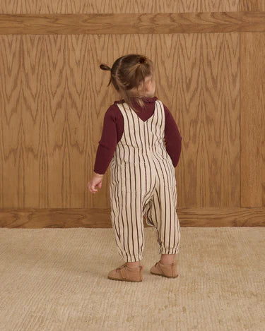 Vintage Overall + Ruffled Collared Body|| Burgundy Stripe