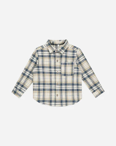 COLLARED LONG SLEEVE SHIRT || INDIGO PLAID